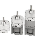 Heavy Duty Blade Type Rotary Actuator With A Rock Solid Single Vane Double Shaft Setup For Straight Up Reliable Pneumatic Rotation On Any Demanding Shop Floor - three sizes, silver and gray finish.