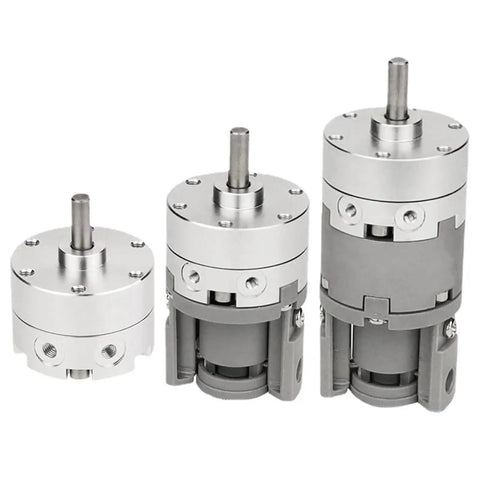 Heavy Duty Blade Type Rotary Actuator With A Rock Solid Single Vane Double Shaft Setup For Straight Up Reliable Pneumatic Rotation On Any Demanding Shop Floor - three sizes, silver and gray finish.