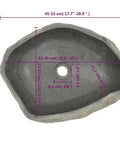 HKPWRBFG River Stone Sink Oval Wash Basin Bathroom Countertop Vessel showing dimensions and design details.