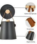 Set Of Two Modern Wall Sconces With E26 Base Indoor Bedroom Wall Lamps showing wood pole and leather strap details