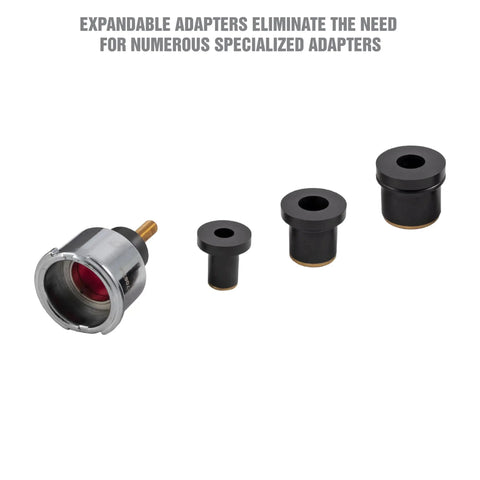 Four-piece Universal Cooling System Adapter Kit For Radiator Pressure Testing, including expandable heads for car reservoirs.