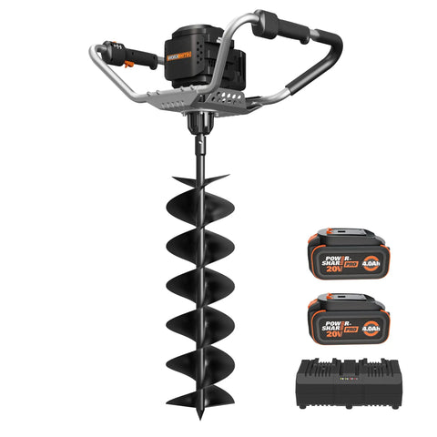 Go-To 40V Cordless Brushless Earth Auger With 8-Inch Bit For Fence Posts And Planting, Post Hole Digger With battery, charger visible