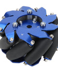 MUNEFE Right Mecanum Wheel, 4-inch blue aluminum plate with TPU rubber rollers for robotics