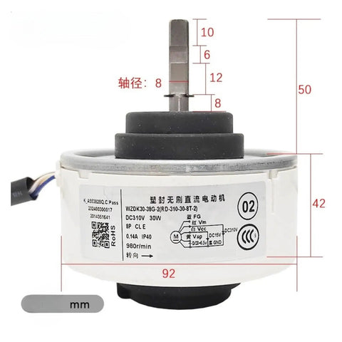 Indoor DC Fan Motor Replacement for Air Conditioners High Efficiency Durable Workhorse Motor Quiet Operation Reliable Power Easy Install Industrial Grade Spare Part, round motor with shaft, 92mm