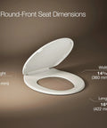Brevia Round Toilet Seat With Quick Release Hinges And Quick Attach Hardware For Easy Clean Biscuit Color dimensions shown