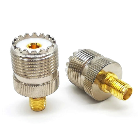 2 Pack SMA Female To PL259 SO239 Coax Adapter For CB Radio And Ham Antennas, Brass Nickel Plated UHF Connector, side view