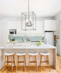 Brushed Nickel 4 Light Chandelier For Foyer And Dining Room Industrial Lantern Pendant Light With Metal Square Ceiling Hanging Design Dope Modern Vibe in kitchen