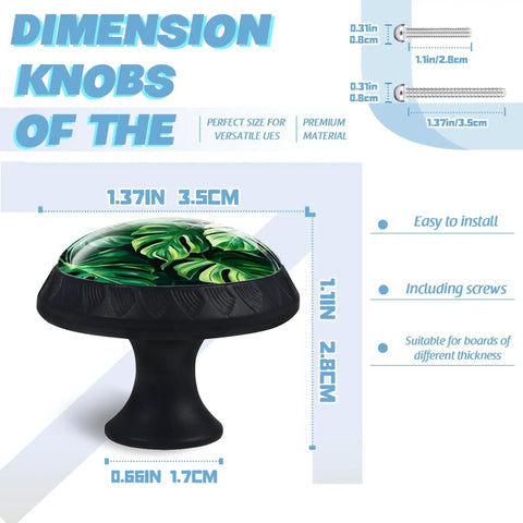Crystal Turtle Back Cabinet Knob Set Four Pack Glass Drawer Pulls Dope Bamboo Mushroom Style with Durable Plastic Base diagram