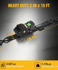 Badass Slick Retractable Ratchet Tie Down Straps For Pickup And Atv Heavy Duty 2 Inch By 15 Foot with max break strength of 3,527 lbs.