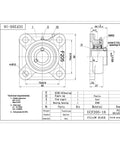 Technical drawing of UCF205-16 Square Flange Bearing 1 Inch Bore, 2 Pack, Beefy Durable Chrome Steel Alloy Body (AISI 52100), High Wear Resistance, Low Maintenance Costs, Perfect Fit For Heavy Duty Industrial Machinery And Equipment.