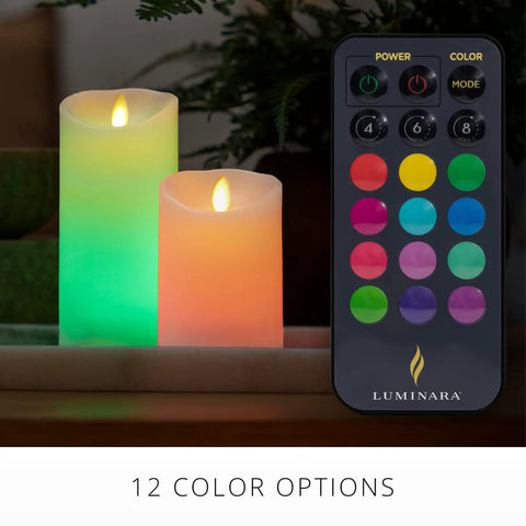 Flameless Color Changing LED Candle Pillar 3 By 4.5 Inches With Real Wax Moving Flame, Battery Operated With Remote, 12 Colors