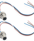 Two M12 4 Pin A Code Male Connector Cable 0.7 Ft Panel Mount Extension Cable Outdoor IP67 Waterproof for Industrial Sensors