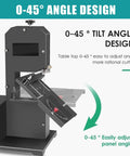 Hardcore Mini Band Saw Featuring Knockout 800W Pure Copper Motor 70Mm Cut Height 90Mm Throat With Tilted Metal Table for adjustable 0-45 degree angles.