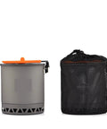 1.6L Camping Pot For Go To Outdoor Cooking And Trekking, lightweight pot with orange handle beside black mesh storage bag
