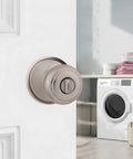 Back Plate For Cabinet Hardware In Satin Nickel Finish, Heavy Duty Metal Reinforcement Plate with door knob installed