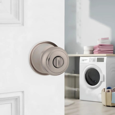 Back Plate For Cabinet Hardware In Satin Nickel Finish, Heavy Duty Metal Reinforcement Plate with door knob installed