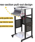 Smooth Rolling 3 Tier Standing Desk With Pull Out Keyboard Tray And Heavy Duty Steel Frame Built Tough For Your Ultimate Home Office Workspace Or Portable Printer Cart with three-section pull-out design.