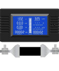 Battery Monitor Meter With 0 To 200V 0 To 300A Range For Solar RV And Car Nine In One Digital LCD Multimeter displaying data