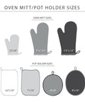 Oven mitt and pot holder size chart featuring Ribbed Soft Silicone Pot Holders 2 Pack Set In Pistachio Green 7x9 Inches