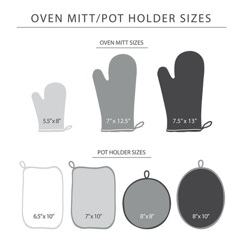 Oven mitt and pot holder size chart featuring Ribbed Soft Silicone Pot Holders 2 Pack Set In Pistachio Green 7x9 Inches