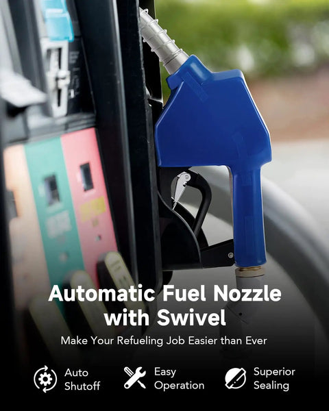 Automatic Fuel Nozzle Kit With Three Quarter Inch NPT Connection Auto Shut Off 360 Degree Hose Swivel at fuel pump