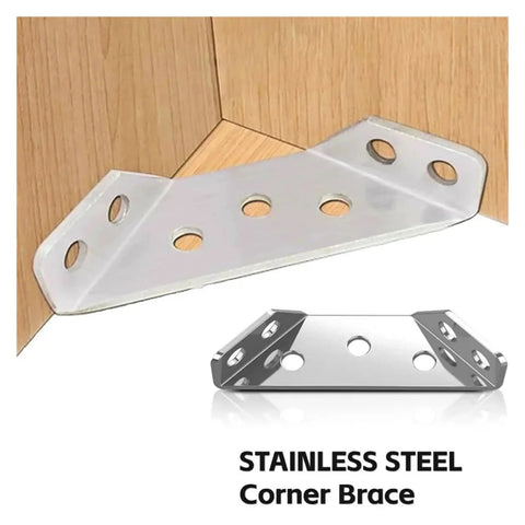 Tough As Nails 10 Pack Heavy Duty Stainless Steel Corner Braces For Wood Shelves Furniture DIY Projects Rock Solid Anti Wobble Stabilizer Clamps showing an L bracket in use.