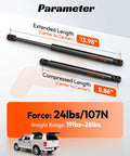 14 Inch 24 Pound Gas Struts Two Pack Smooth As Butter Lift Support for Truck Camper Shell Tool Box specifications.