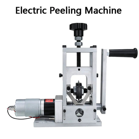 Heavy Duty Wire Stripper With Hand Crank For Manual Or Drill Auto Peeling Features Lightweight Aluminum Build showing electric peeling machine with motor