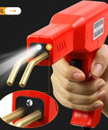 Close-up of red Dope Plastic Welding Kit for car bumpers with six types and 1050 staples, highlighting ergonomic handle and nozzle.