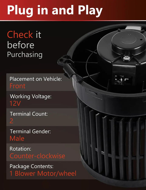 AC Heater Blower Motor Front Side For Nissan Rogue 2014 2019 And Rogue Sport 2017 2019 With Fan Cage Replacement 12V 2 Pin Plug And Play