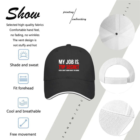 Cool On The Go Women Sun Hat with Adjustable Buckle Cap, black, lightweight, breathable outdoor gear shown in detail.