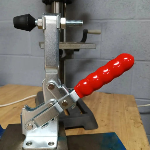 Heavy Duty Vertical Toggle Clamp U Bar Jaw Flanged Handle 750 Lb Holding Power Carbon Steel with red rubber grip for welding.