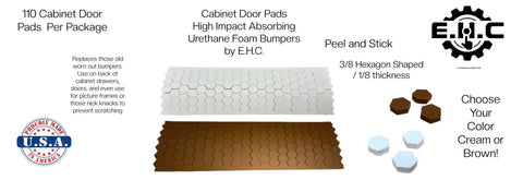 Easy Fix For Creaky Cabinets With These Tough Urethane Bumper Pads 110 Pack Peel And Stick Furniture Gliders Quieter Drawers Soft Shields Block Scratches And Dings Sweet Cream Shade, showcasing hexagon bumper pads in cream and brown.