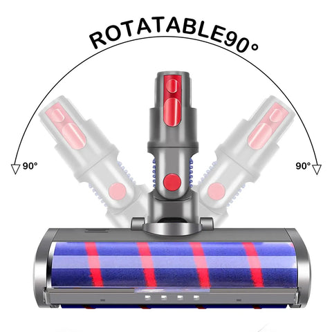 Quick-Release Soft Roller Cleaning Head for Cordless Vacuum Cleaners V7 V8 V10 V11 V15 Series showing 90-degree rotation angle.