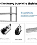 Five Tier Wire Shelving Unit With Wheels Beefy Heavy Duty Metal Storage Rack with brake wheels and anti-rust steel pipes