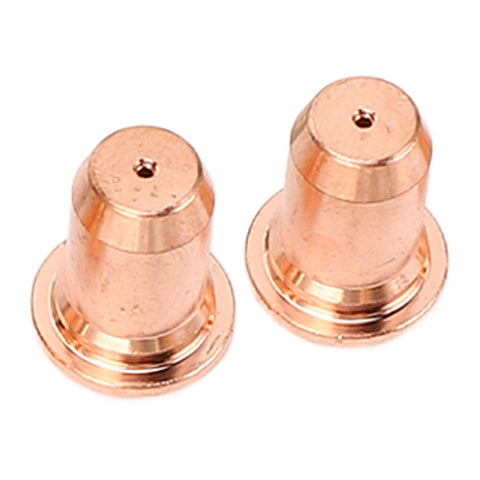 Close-up of two brass nozzles from Plasma Cutter Consumables Kit For Compatible Machines 24 Piece Replacement Nozzle And Electrodes Set