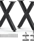 Beefy Heavy Duty Black X Shape Coffee Table Legs 16H X 11.7W, Metal Bench Style Base, adjustable feet with screws, set of 2