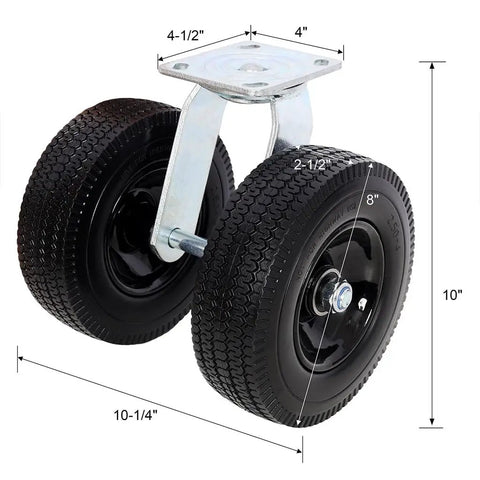 8 Inch Dual Wheel Swivel Caster With PU Pneumatic Wheels And Zinc Plated Top Plate 660 Lb Capacity Built To Haul Heavy Duty
