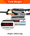Lightweight 120mm Travel Air Suspension Fork for XC and AM Mountain Bikes on scale showing weight of 1930 grams