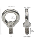 Four Pack Quarter Inch UNC Eye Bolts, 316 Stainless Steel Marine Grade Shoulder Lifting Rings, Heavy Duty Rigging Eye Bolts dimensions