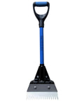 Legit Heavy Duty Two In One Roof Shingle Removal Shovel With Built In Nail Puller Comb And Short D Handle Made From Tough Carbon Steel To Make Your Reroofing Jobs Hella Easier, showcasing rugged design and sharp edge.
