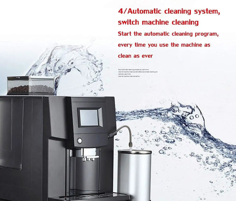 Fully Automatic Espresso Coffee Machine With Built In Grinder And Brewer Dual Bean Or Powder Mode For Lattes And Cappuccinos Auto Clean System featuring automatic cleaning system with sleek black build.