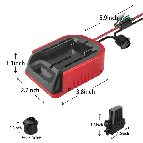 Two Pack Power Wheel Adapters for V20 20V Lithium Batteries CMCB200 to CMCB205, Heavy Duty 14 Gauge Wire Kit With Switch Fuse
