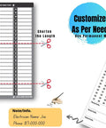 Durable Non Tearable Vinyl Circuit Breaker Labels with customization options for up to 48 entries shown with scissors and pen.