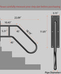 Top Tier U Shaped Handrail For Outdoor Steps And Indoor Stairs Wall Mounted Galvanized Steel Porch Deck Grab Bar dimensions diagram
