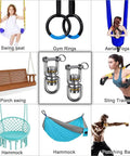 Heavy Duty Swing Swivel 360 Degree Rotation In Stainless Steel For Tree Swings Aerial Yoga And Hammock Chairs Built Tough Ultra Smooth Safe 770 LB Capacity 2 Pack with various uses like swings, aerial yoga, hammocks, highlighted in a grid.