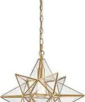 Moravian Star Pendant Light In Gold Finish With Clear Glass Shade 19 Inches Adjustable Chain displayed against white background