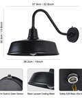 Black 15-inch gooseneck barn light with dusk-to-dawn sensor, black lacquer coating, E26 base, weather-resistant