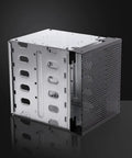 5.25 Inch To 5x 3.5 Drive Tray Rack With Fan Space in galvanized steel and ABS, showing DIY ready cooling slot, front view