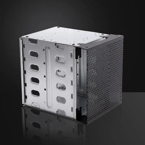 5.25 Inch To 5x 3.5 Drive Tray Rack With Fan Space in galvanized steel and ABS, showing DIY ready cooling slot, front view